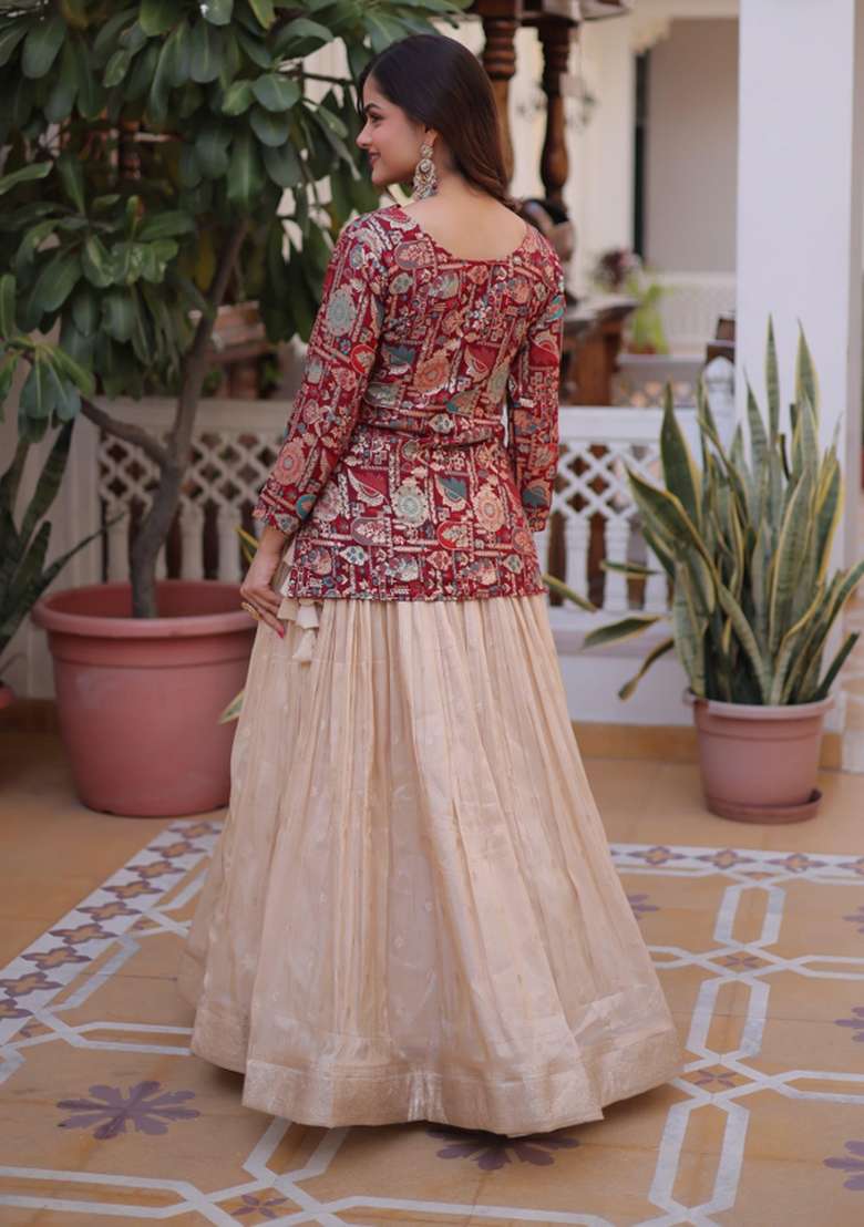 Off White Silk Jacquard Lehenga Set for Diwali | Wedding & Festive Wear - Indya