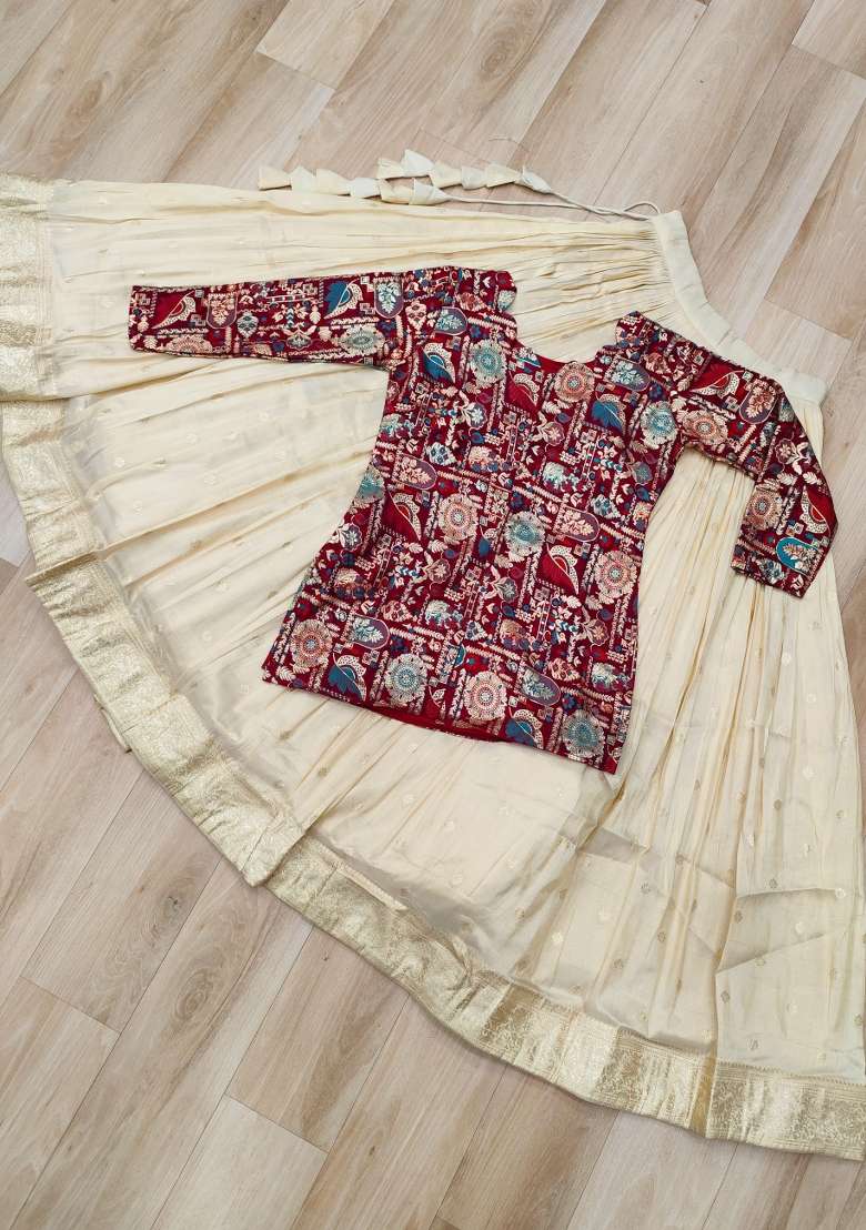 Off White Silk Jacquard Lehenga Set for Diwali | Wedding & Festive Wear - Indya