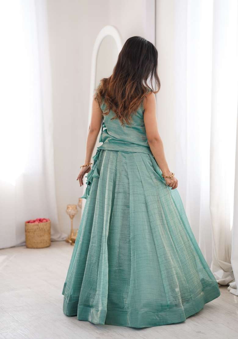 Blue Silk Lehenga Set with Embroidered for Diwali | Wedding & Festive Wear - Indya