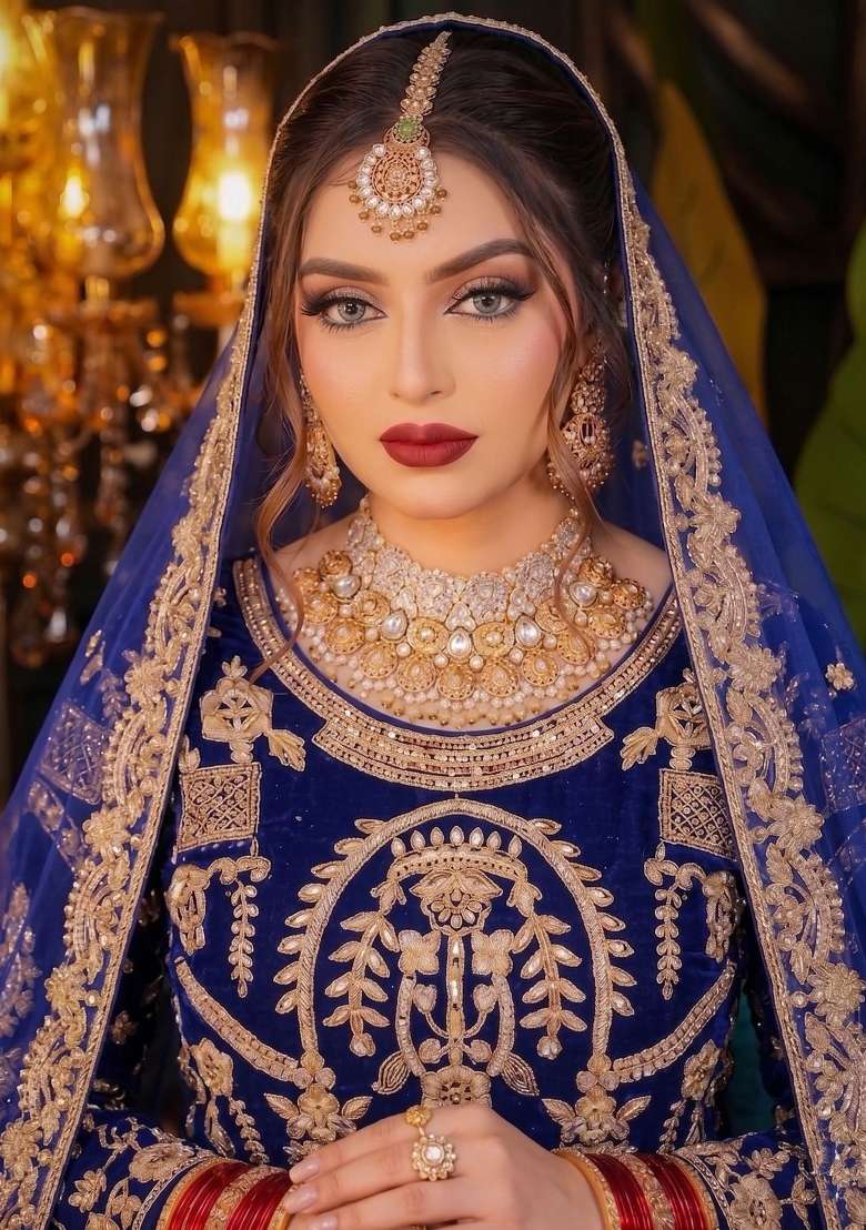 Blue Embroidered Velvet Lehenga Set for Diwali and Festive Wear - Indya