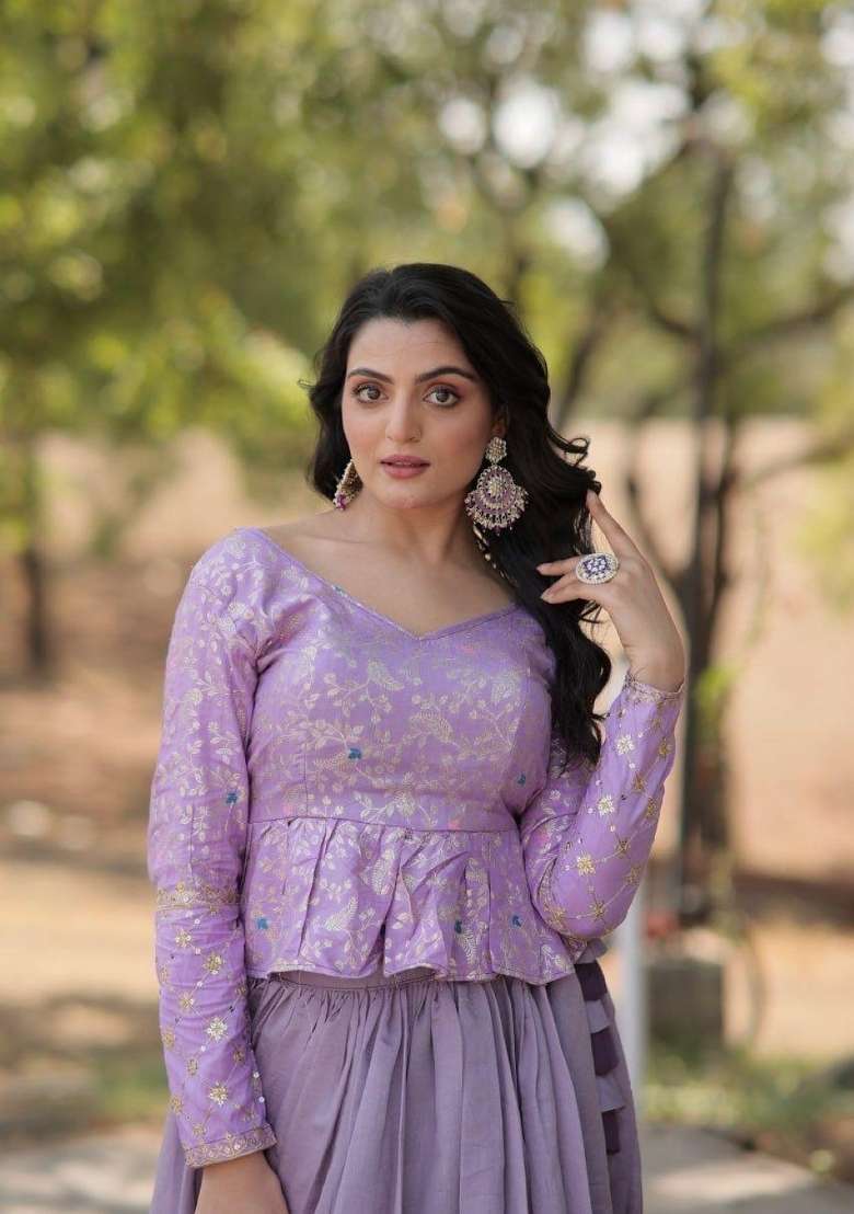 Lavender Sequin Work Shimmer Lehenga Set for Diwali and Festive Wear - Indya