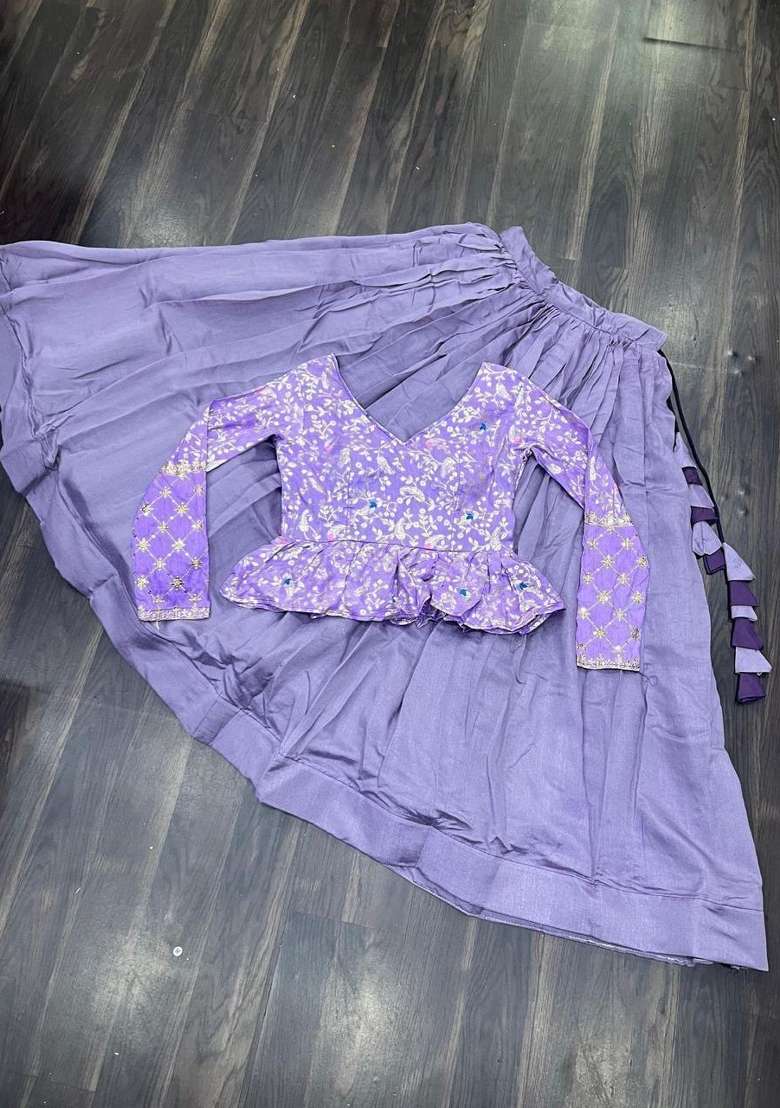 Lavender Sequin Work Shimmer Lehenga Set for Diwali and Festive Wear - Indya