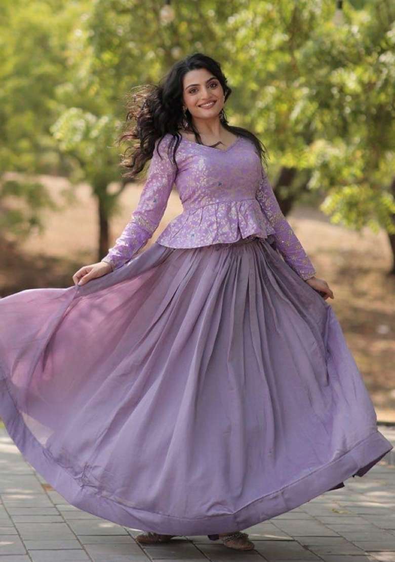 Lavender Sequin Work Shimmer Lehenga Set for Diwali and Festive Wear - Indya