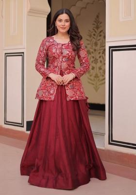 Maroon Jacquard Shimmer Lehenga Set