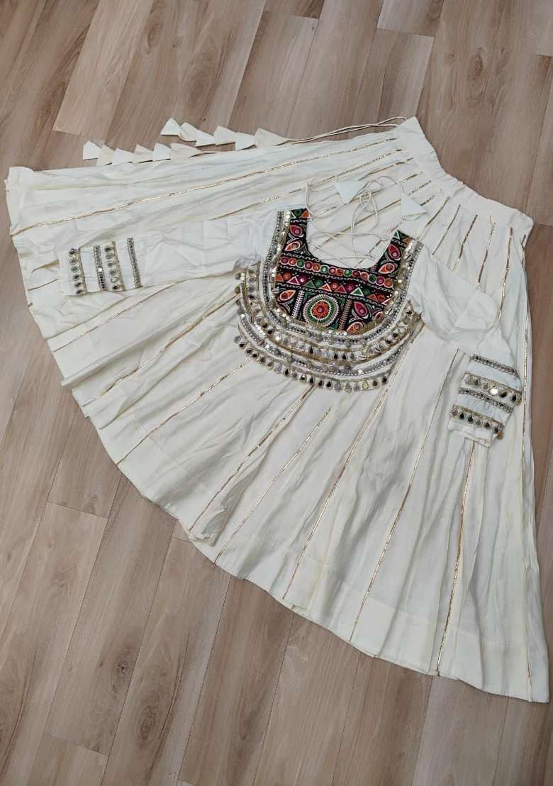 White Gota_Border Silk Lehenga Set - Indya