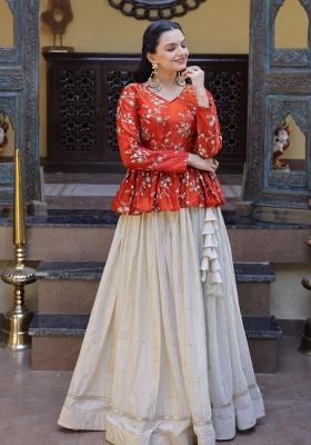 Orange Sequin Work Silk Lehenga Set