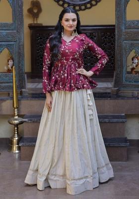 Purple Sequin Work Silk Lehenga Set
