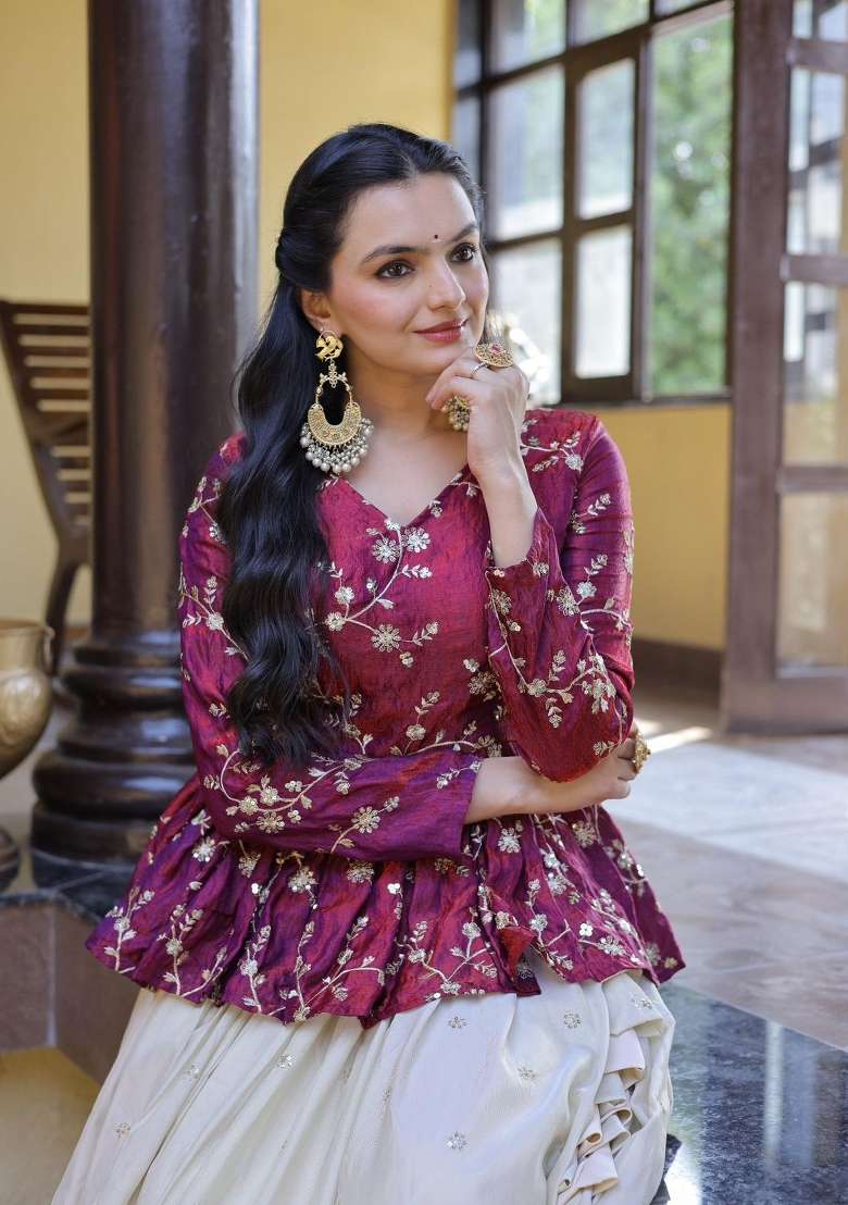 Purple Sequin Work Silk Lehenga Set - Indya