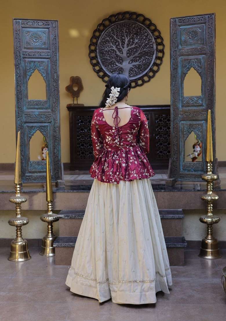 Purple Sequin Work Silk Lehenga Set - Indya