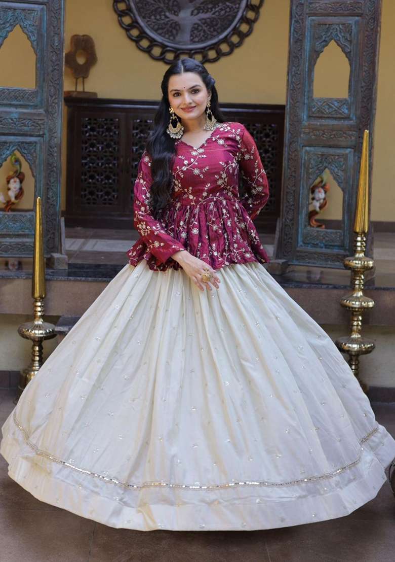Purple Sequin Work Silk Lehenga Set - Indya