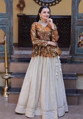 Mustard Sequin Work Silk Lehenga Set