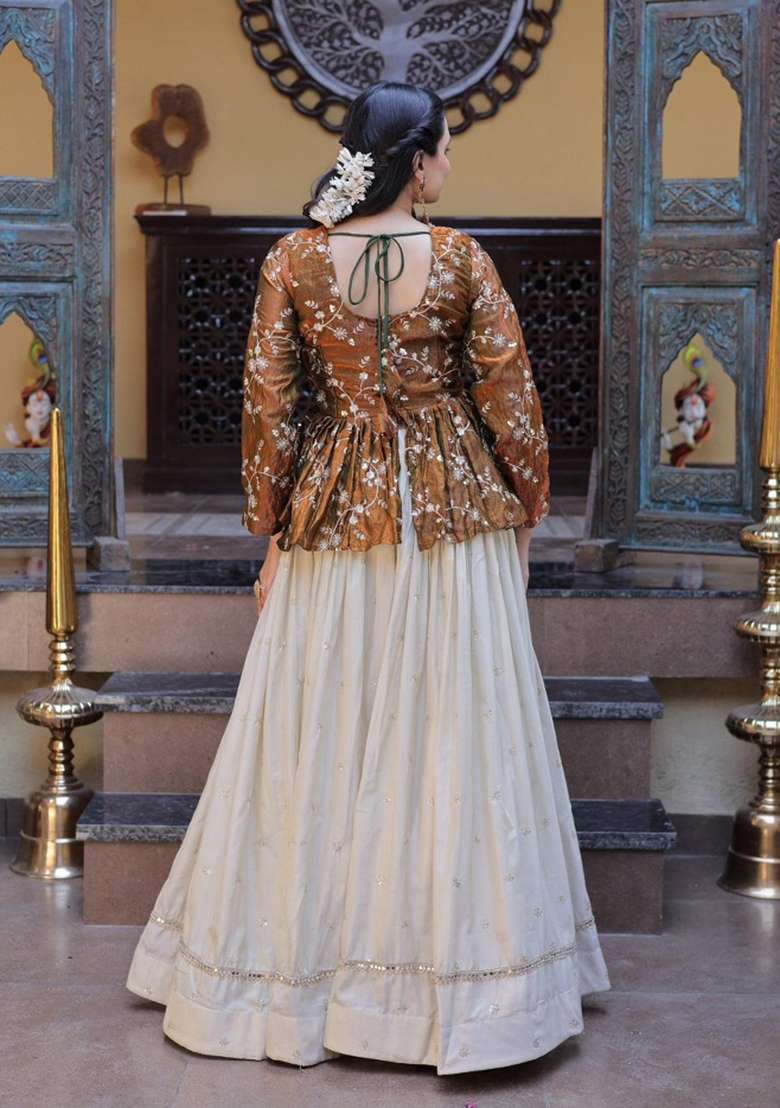 Mustard Work Silk Lehenga Set with Sequin for Diwali | Wedding & Festive Wear - Indya