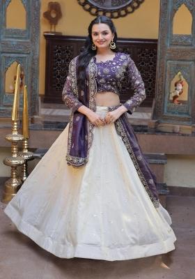 Violet Embroidered Silk Lehenga Set