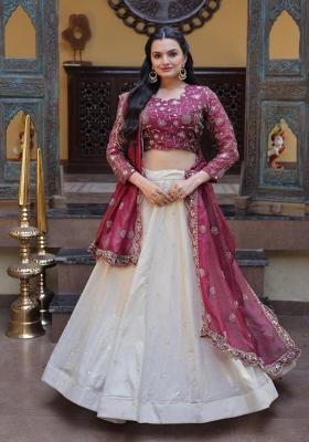 Maroon Embroidered Silk Lehenga Set