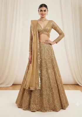 Golden Sequin Work Silk Lehenga Set
