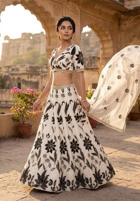 White Sequin Work Georgette Lehenga Set
