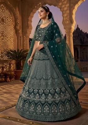Green Sequin Work Georgette Lehenga Set