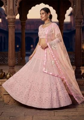 Pink Sequin Work Georgette Lehenga Set