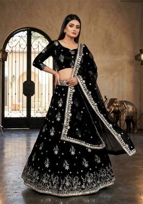 Black Sequin Work Silk Lehenga Set