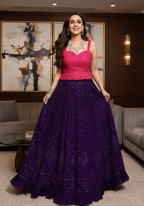 Purple Sequin Work Georgette Lehenga Set