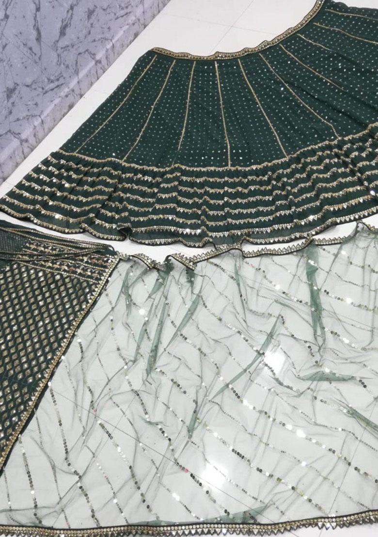 Green Sequin Work Georgette Lehenga Set - Indya