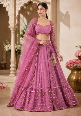 Pink Sequin Work Georgette Lehenga Set