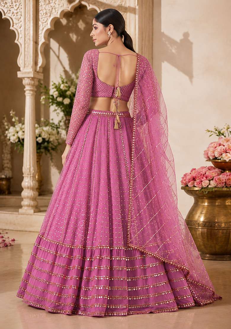 Pink Sequin Work Georgette Lehenga Set for Diwali and Festive Wear - Indya