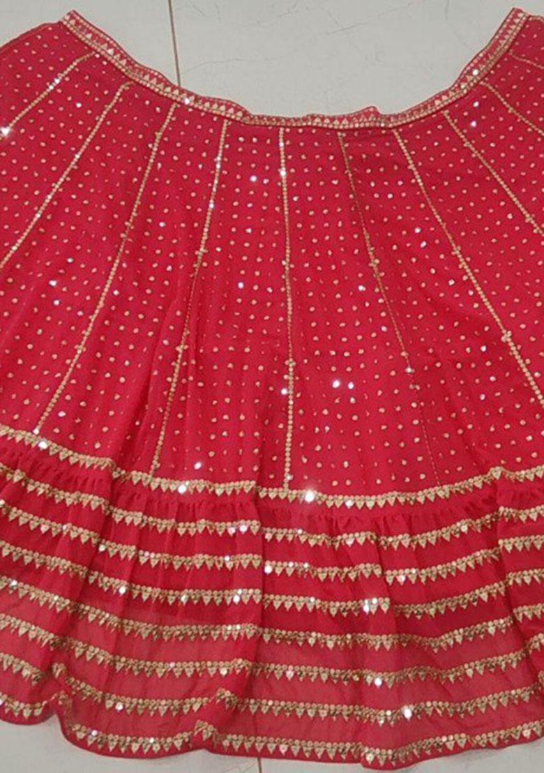 Red Sequin Work Georgette Lehenga Set - Indya