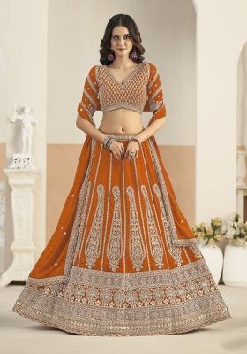 Orange Sequin Work Georgette Lehenga Set