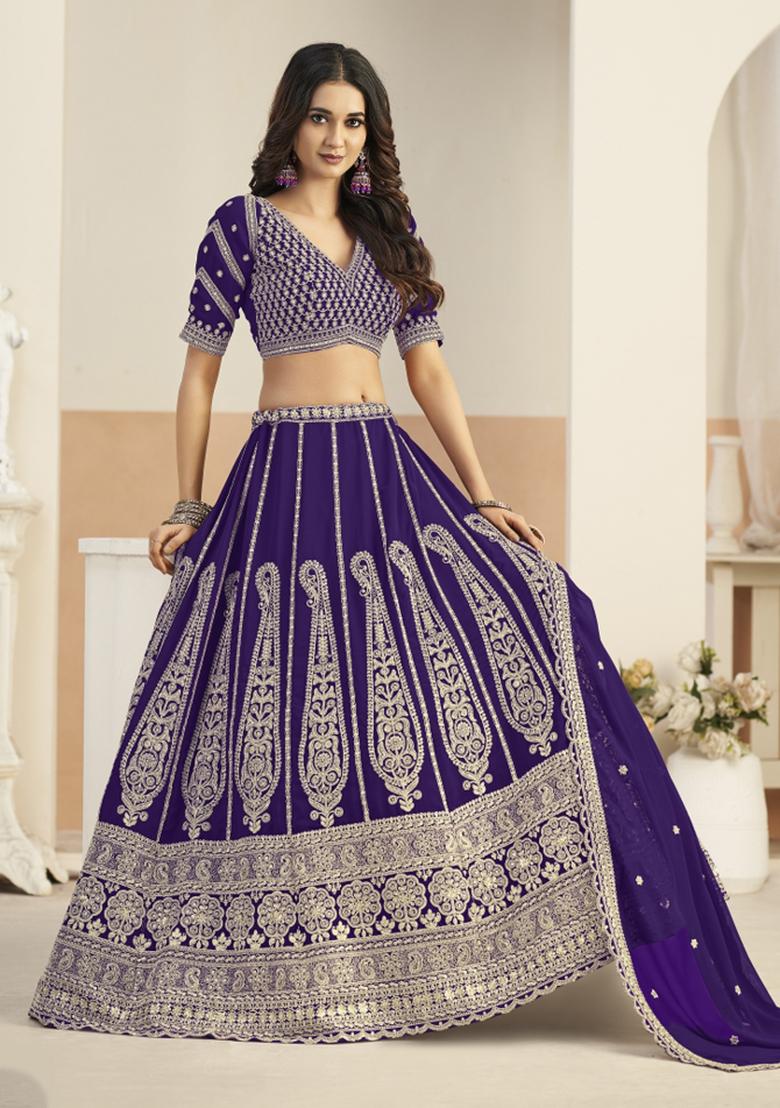 Blue Sequin Work Georgette Lehenga Set - Indya