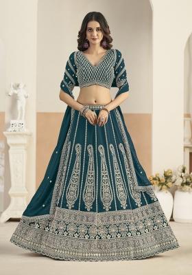 Teal Green Sequin Work Georgette Lehenga Set