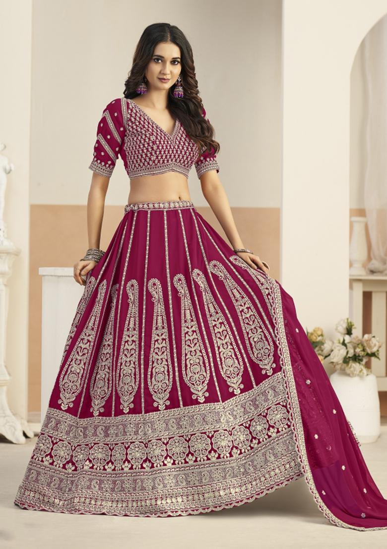 Pink Sequin Work Georgette Lehenga Set - Indya