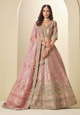 Light Pink Sequin Work Silk Lehenga Set