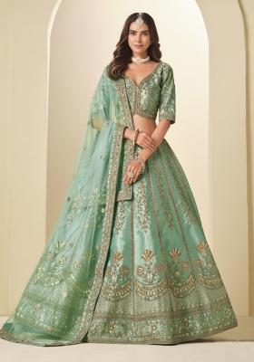 Sea Green Sequin Work Silk Lehenga Set