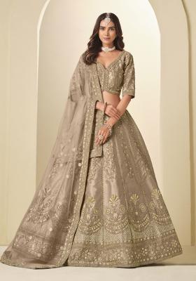 Dark Beige Sequin Work Silk Lehenga Set