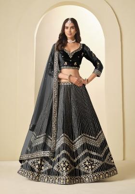 Black Sequin Work Velvet Lehenga Set