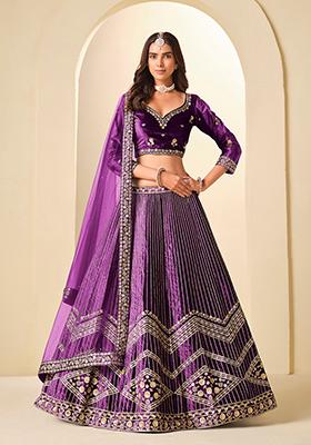 Purple Sequin Work Velvet Lehenga Set