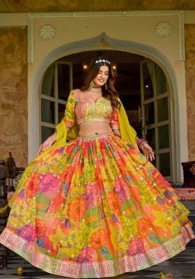 Yellow Sequin Work Silk Lehenga Set