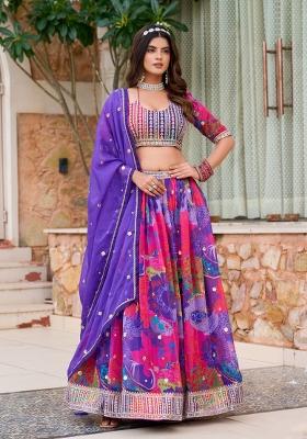 Purple Sequin Work Silk Lehenga Set