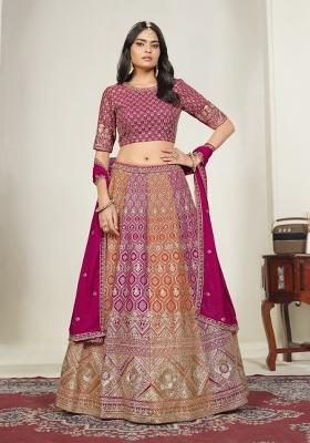 Pink Sequin Work Georgette Lehenga Set