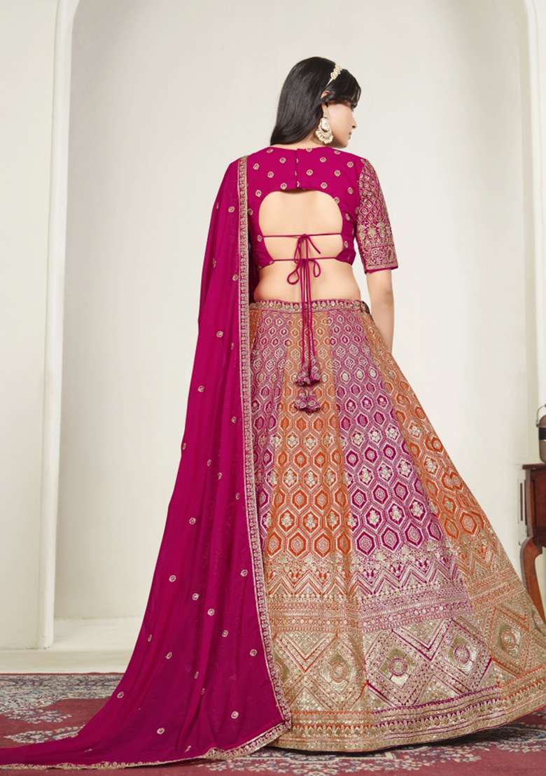 Pink Work Georgette Lehenga Set with Sequin for Diwali | Wedding & Festive Wear - Indya