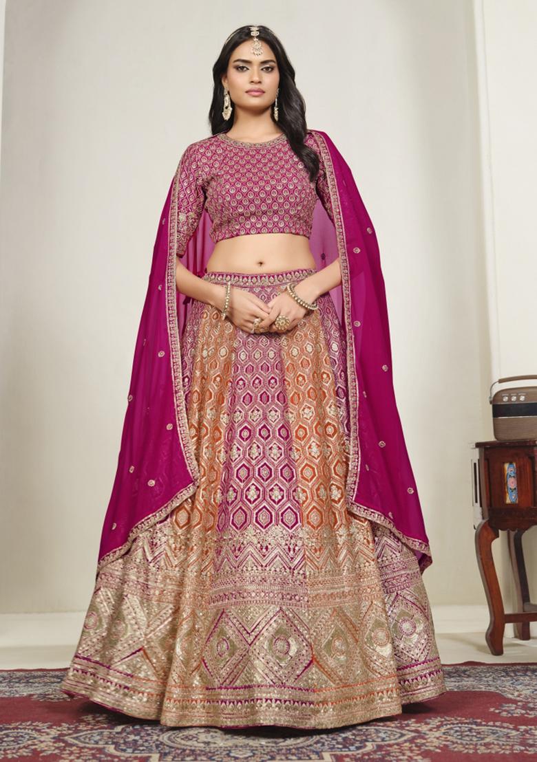 Pink Sequin Work Georgette Lehenga Set - Indya