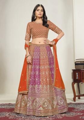 Orange Sequin Work Georgette Lehenga Set