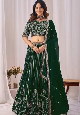 Green Sequin Work Georgette Lehenga Set