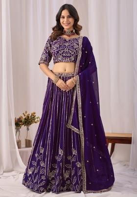 Purple Sequin Work Georgette Lehenga Set
