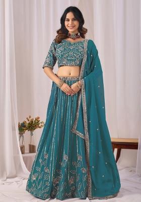 Sky Blue Sequin Work Georgette Lehenga Set