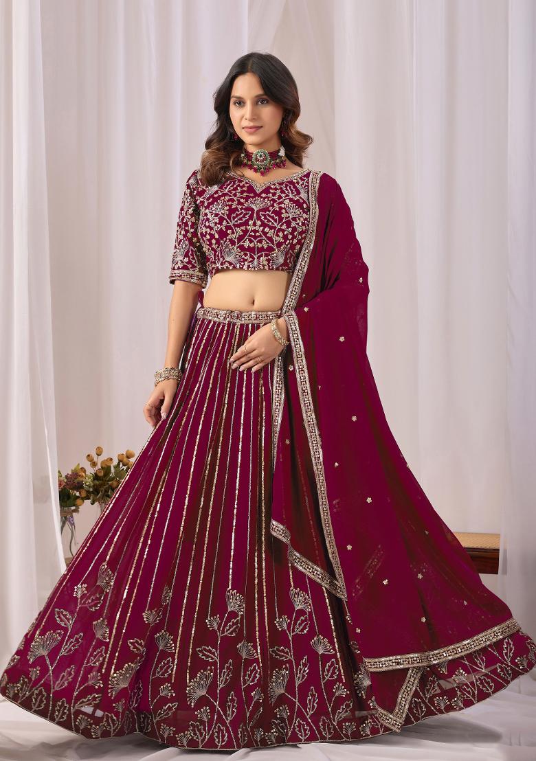 Rani Pink Sequin Work Georgette Lehenga Set - Indya
