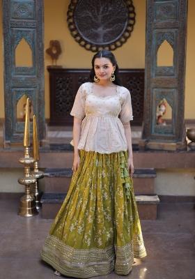 Parrot Sequin Work Viscose Lehenga Set
