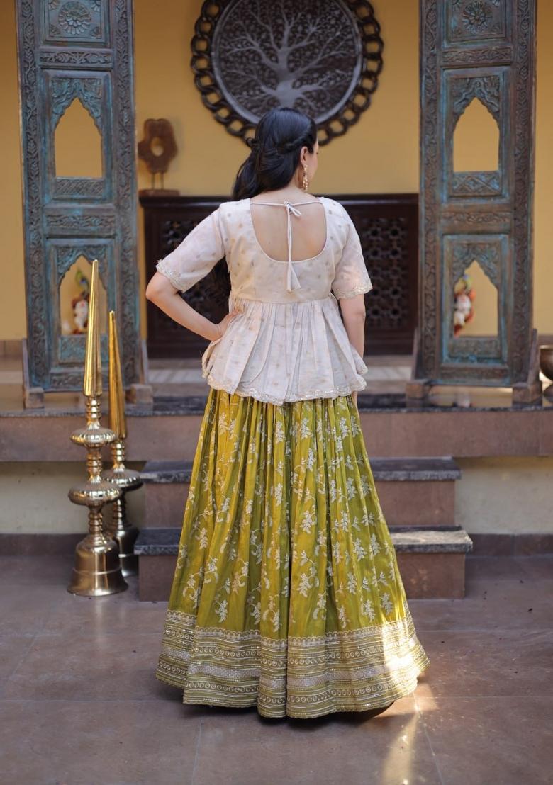 Parrot Sequin Work Viscose Lehenga Set - Indya