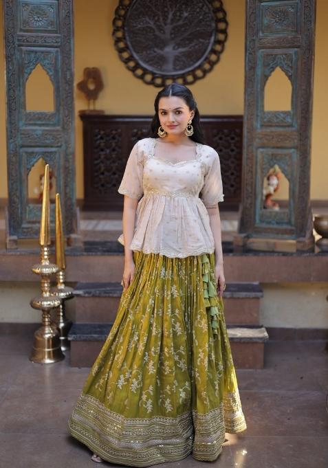 Parrot Sequin Work Viscose Lehenga Set